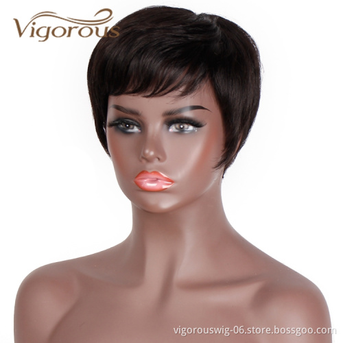 Black High Quality Short Pixie Cut Wholesale Cheap For White Women Bang High Quality Vendor Natural 100% Real Human Hair Wig